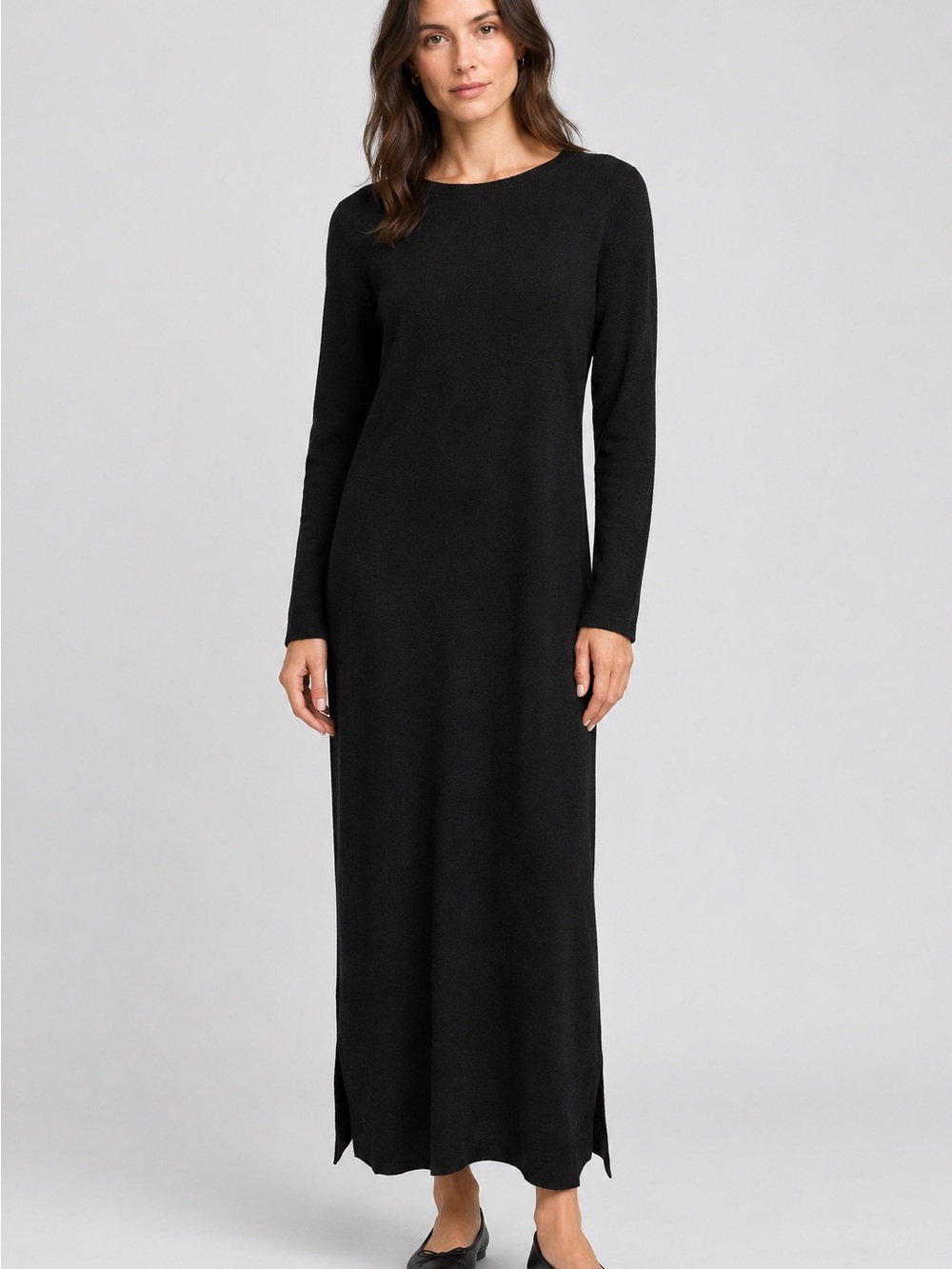 VTG Talbots Merino Wool Knit Black Maxi Dress Medium Minimalist Quiet Luxury
